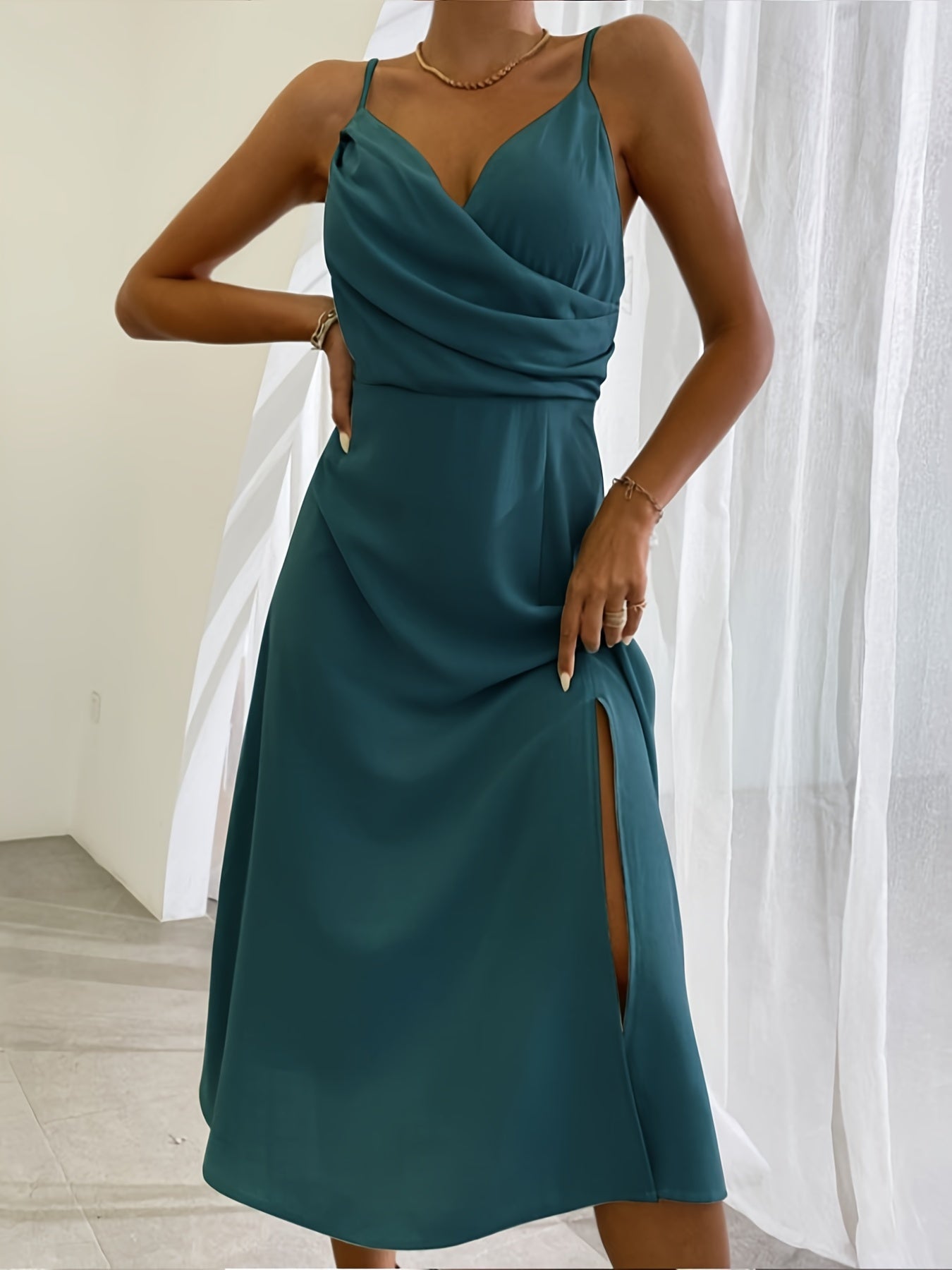 Buy V-neck Slit Sling Dress Summer Fashion Sexy Slim Suspender Dresses For Women Clothing online at DLC Market