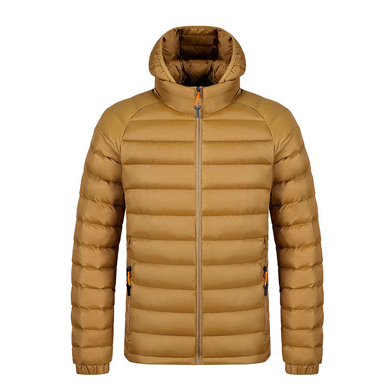 Winter Lightweight Hooded Coat With Pockets Fashion Warm Portable Zipper Jacket For Men Clothing Solid Color Outerwear Tops by null
