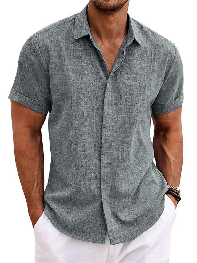 Men's Solid Color Loose Linen Short-sleeved T-shirt by null