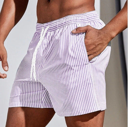 Men's 3D Striped Print Shorts Summer Casual Lightweight Beach Pants by null