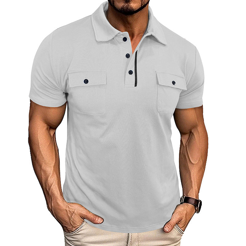 Summer Lapel Button Polo Shirt With Pockets Outdoor Fashion Short Sleeve Tops For Men Clothing by null