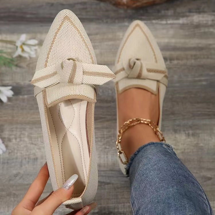 Buy Fashion Pointed Toe Bow Flat Shoes For Women Lying Woven Slip-on Breathable Shoes Summer online at DLC Market