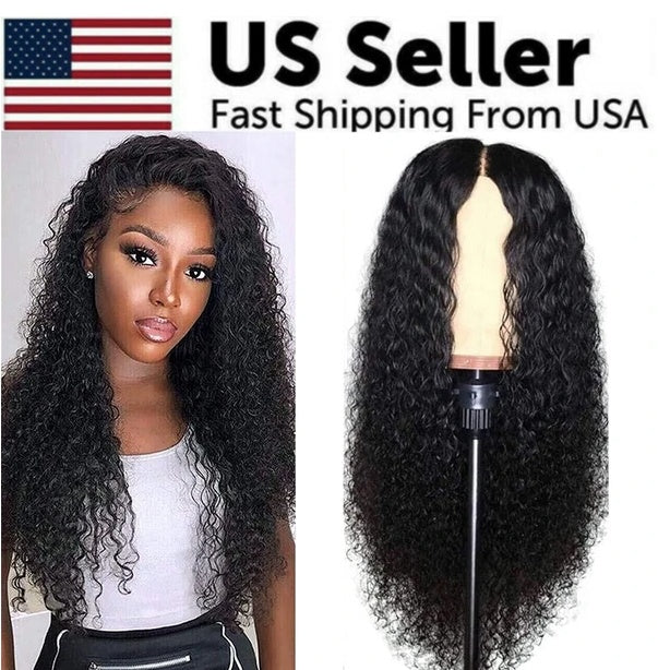 AA Hair Front Wig Womens Brazilian Human Long Curly Lace Wavy Hair Wigs US by null