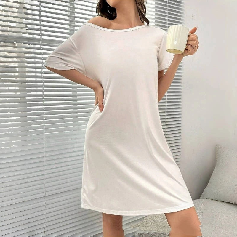 Buy Spring And Summer Home Wear Comfort And Casual Loose Women's Nightdress Short Sleeve Pajamas online at DLC Market