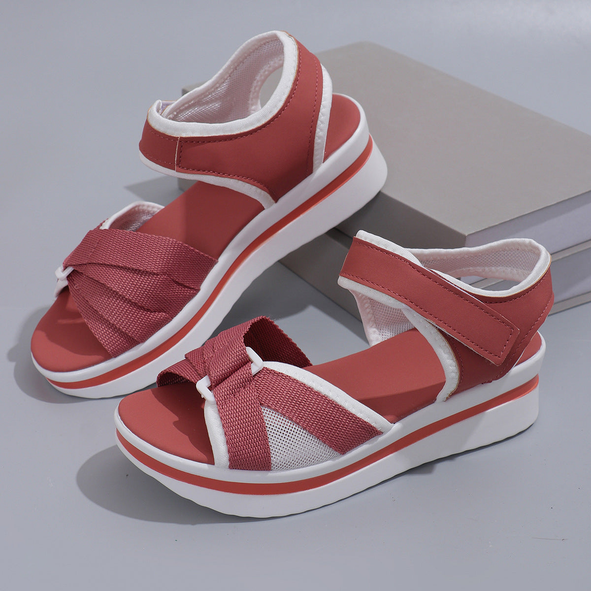 Buy Summer Mesh Cross-strap Sandals With Velcro-design Thick Sole Flats Beach Shoes Women online at DLC Market