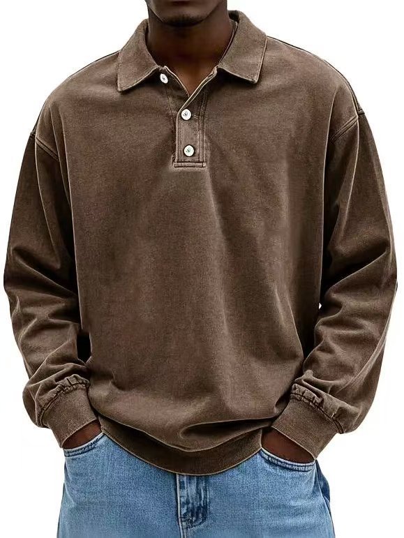 Fall Men's Long Sleeve Polo Shirts Casual Breathable Comfortable Tees Shirt Solid High Quality Sweatshirt Male T-Shirt by null