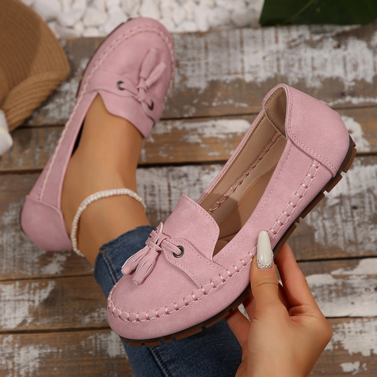 Buy Women's Round Head Loafers Fashion Non-slip Soft Comfortable Flats Shoes online at DLC Market
