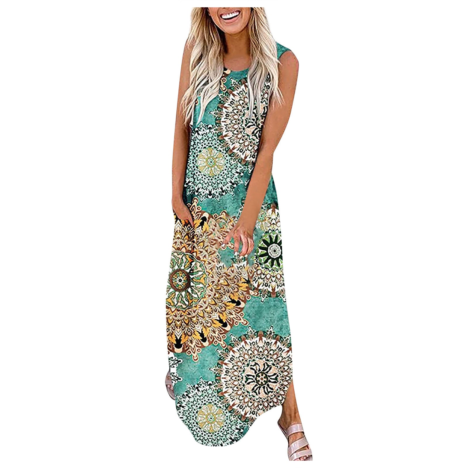 Buy Printed Irregular Hem Sleeveless Sleeve Length Dress online at DLC Market