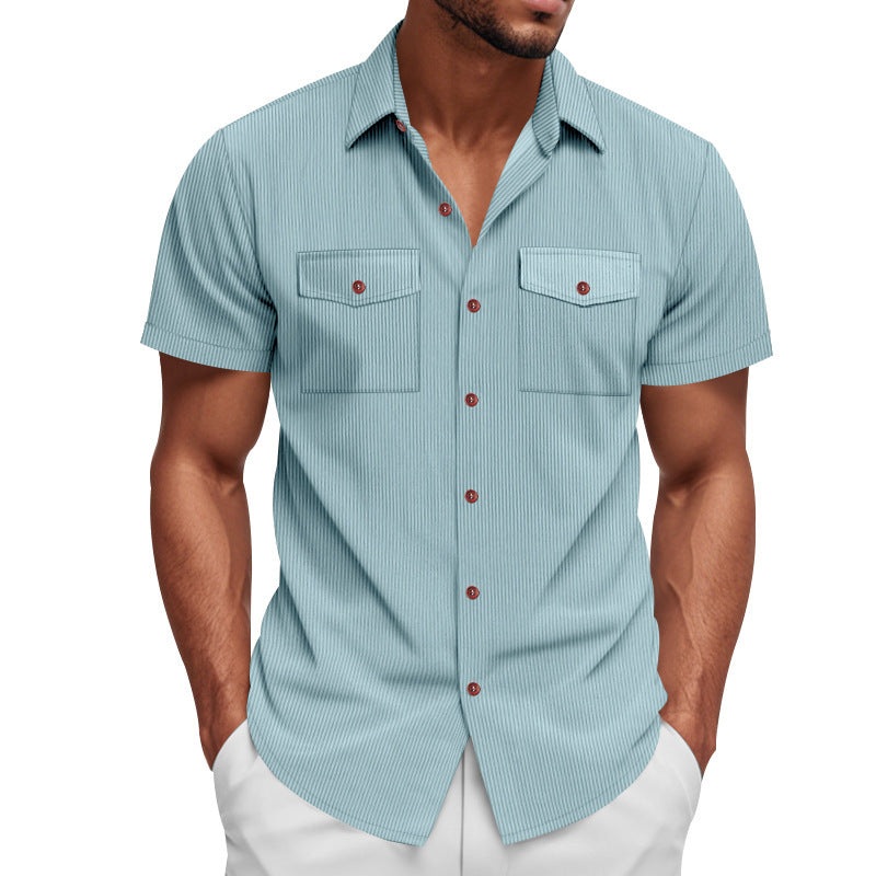 Loose Heavy Lapel Corduroy Workwear Short Sleeve Shirt by null
