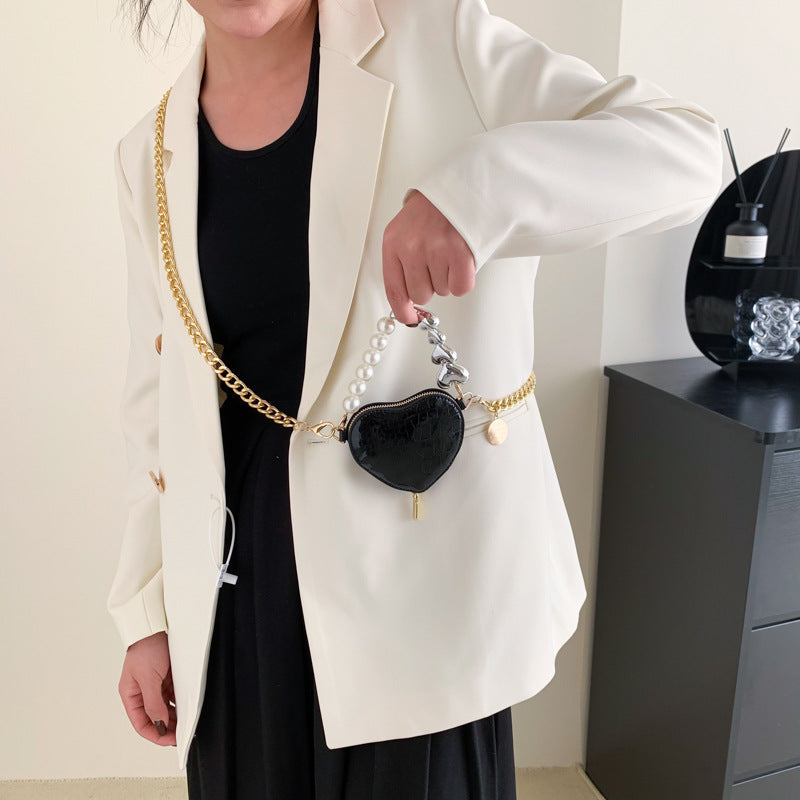 Buy Mini Love-shape Pearls Handbag Fashion Cute Chain Lipstick Bag Women's Bright Candy Color Shoulder Messenger Bag online at DLC Market