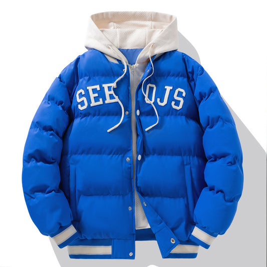 Fashion Letter Hooded Cotton Coat Winter Warm Solid Zipper Jacket For Men Teenagers Clothing by null