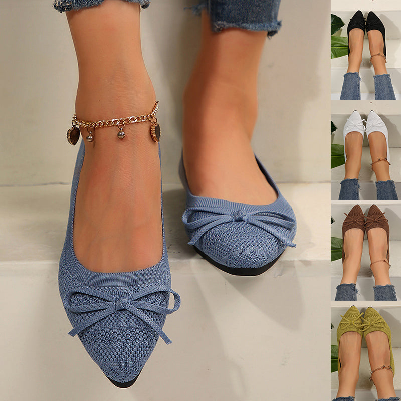 Womens bow knitted pointed toe loafer flats | DLC Market