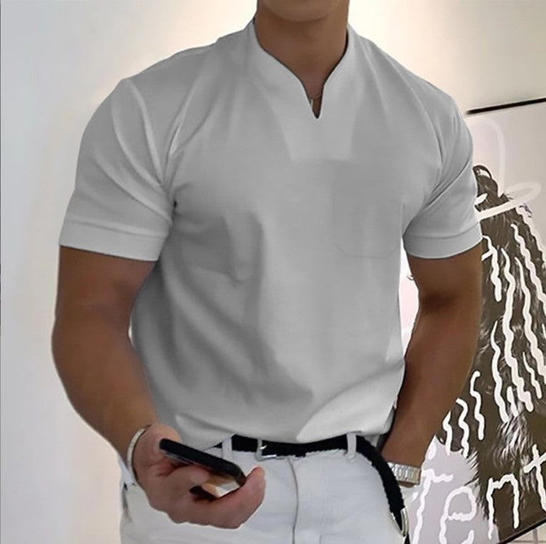 Summer Short Sleeve Shirt Men Fitness Plus Size Sports T-Shirt Elastic Cotton Pocket by null
