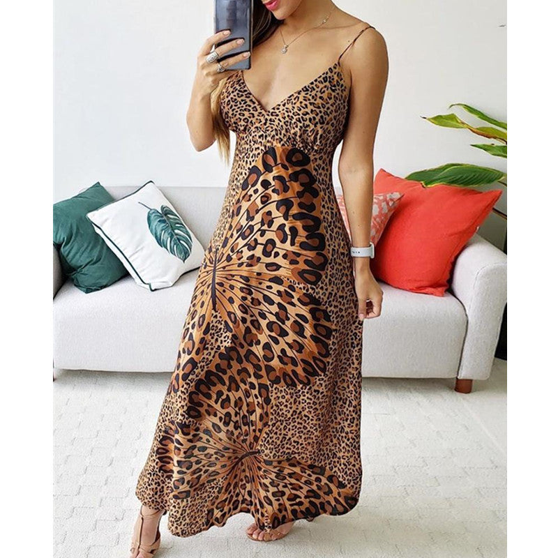 Buy New Ladies Strap Leopard Print Butterfly Print Dress online at DLC Market