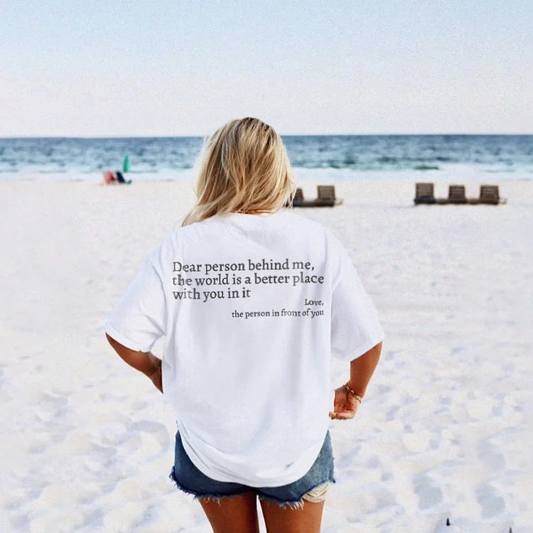 Buy New Fashion Womens Letter T-Shirt Round Neck Short Sleeve Slogan Tee Top online at DLC Market