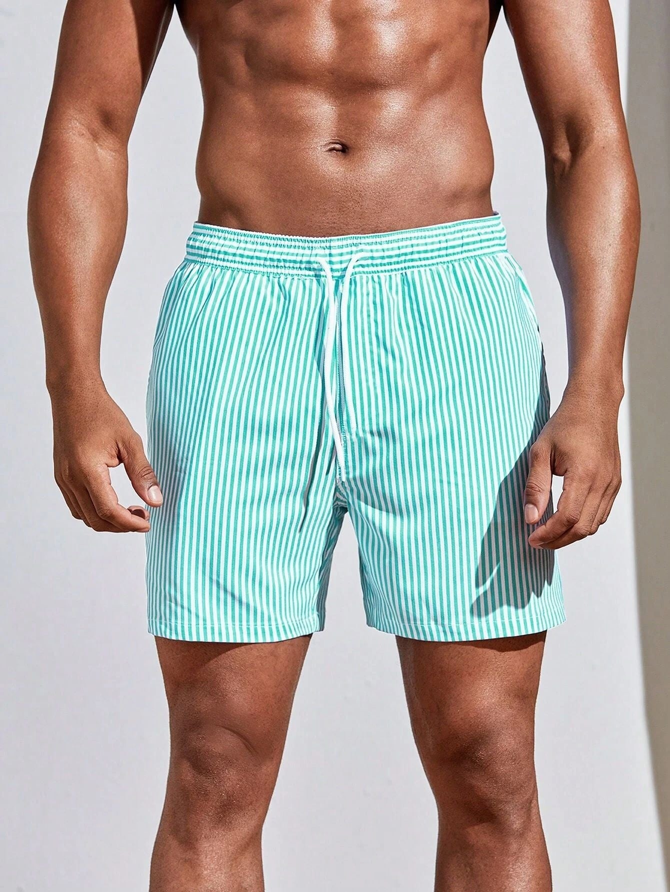 Men's 3D Striped Print Shorts Summer Casual Lightweight Beach Pants by null