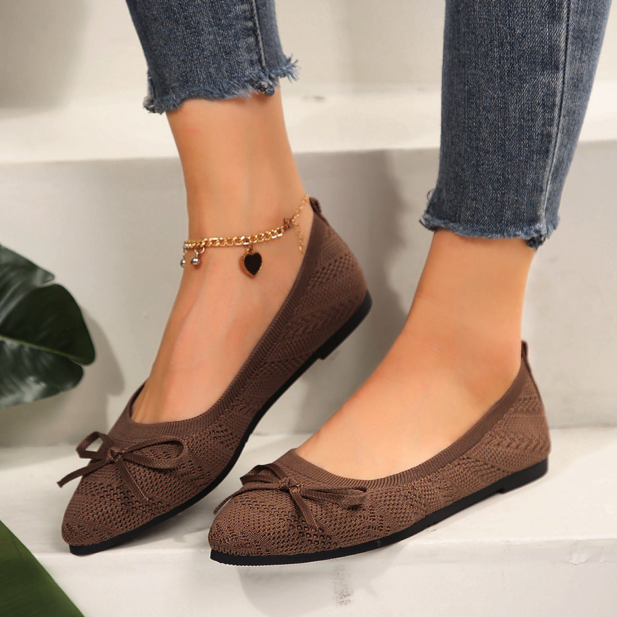 Buy Bow Knitted Loafers Ins Fashion Pointed-toed Flats Shoes For Women online at DLC Market