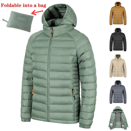 Winter Lightweight Hooded Coat With Pockets Fashion Warm Portable Zipper Jacket For Men Clothing Solid Color Outerwear Tops by null