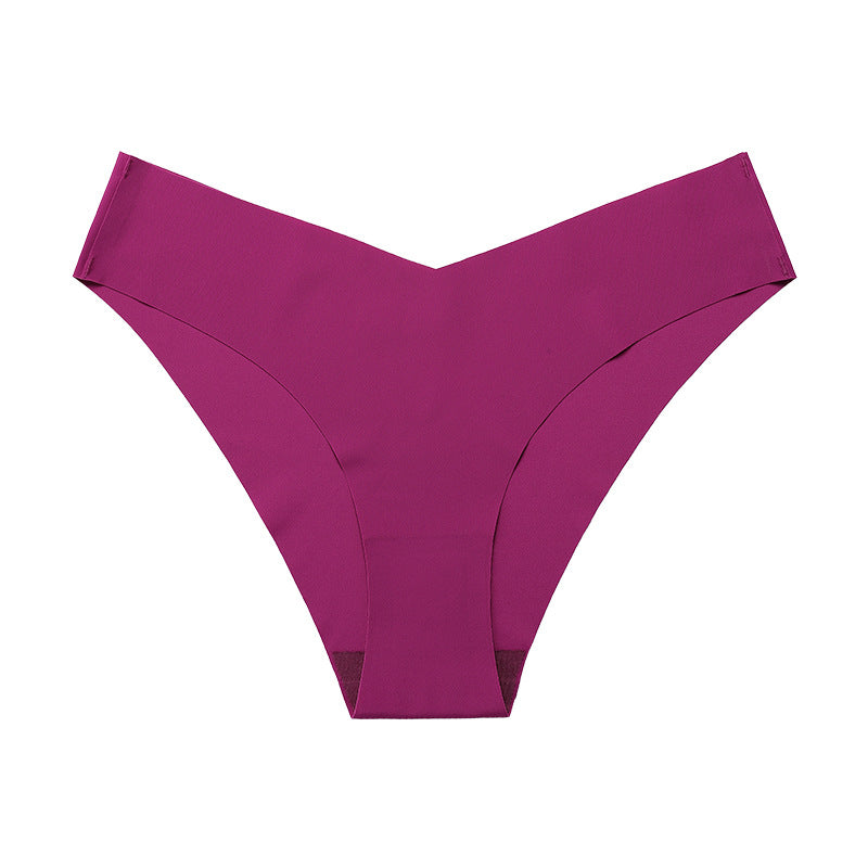 Buy Seamless Ice Silk Underwear For Women With V-shaped Waistband. One-piece Pure Cotton Crotch Breathable Women's Briefs. online at DLC Market