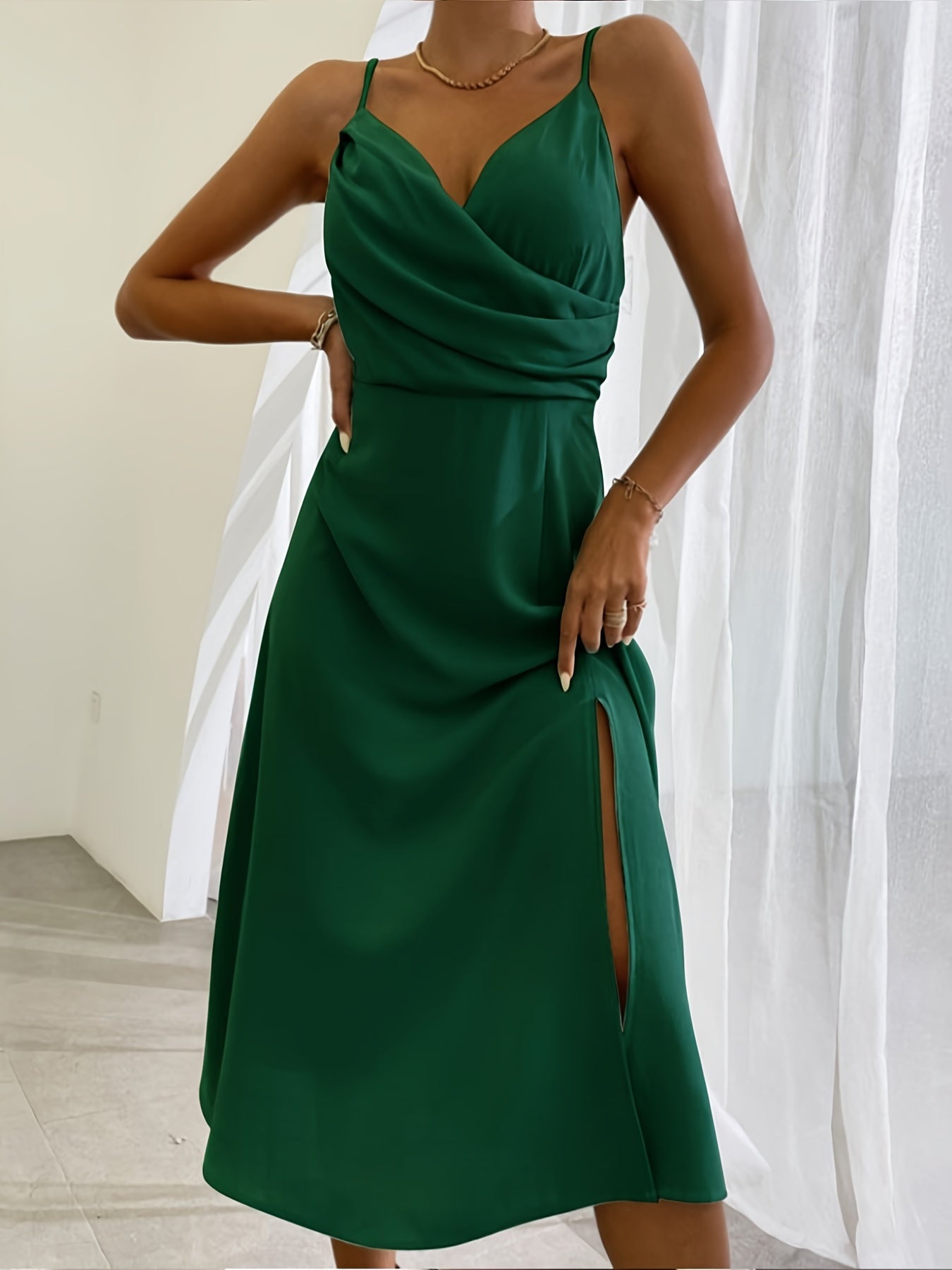 Buy V-neck Slit Sling Dress Summer Fashion Sexy Slim Suspender Dresses For Women Clothing online at DLC Market