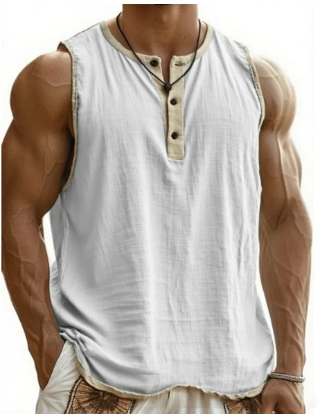 Men's Pure Cotton Sleeveless Fitness Casual Trendy Tank Top by null