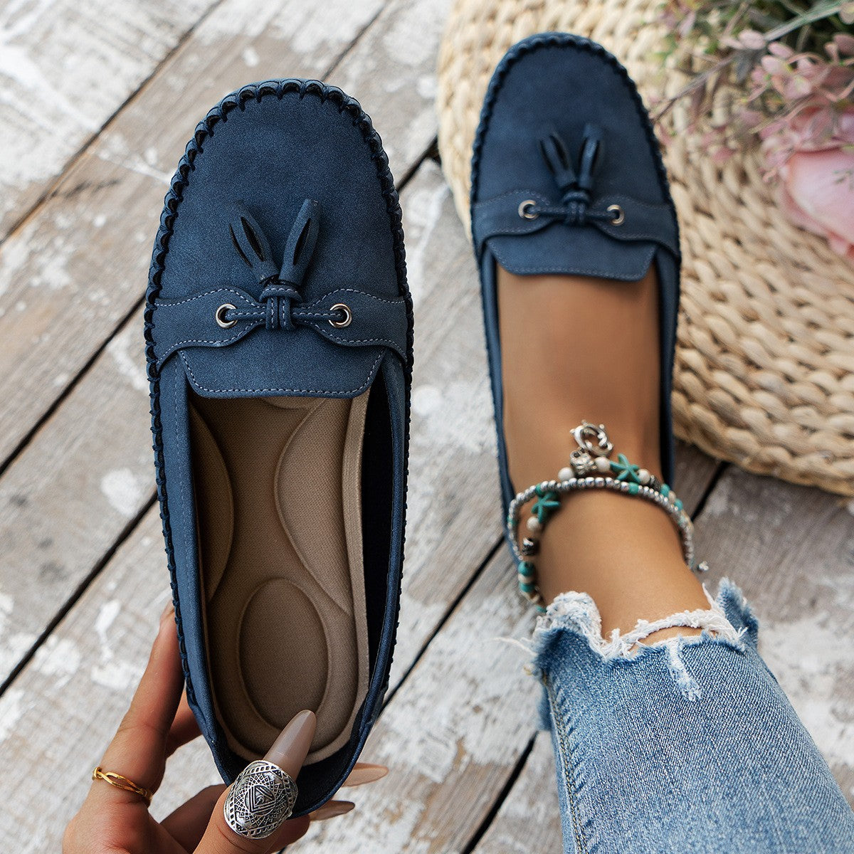 Buy Women's Round Head Loafers Fashion Non-slip Soft Comfortable Flats Shoes online at DLC Market