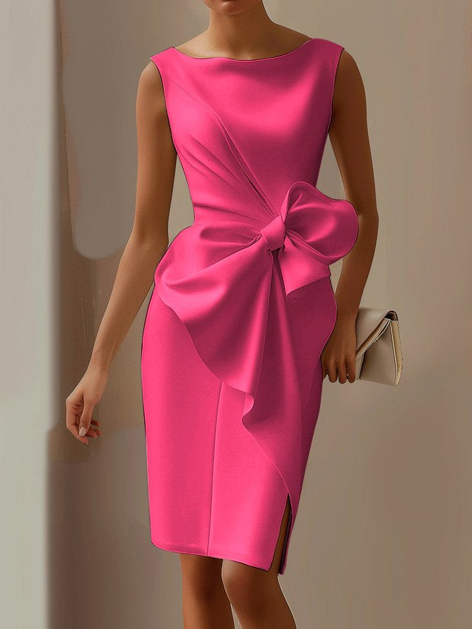Fashion Bowknot Dress Solid Color Elegant Slim Sleeveless Dresses Women's Casual Office Party Clothing by null