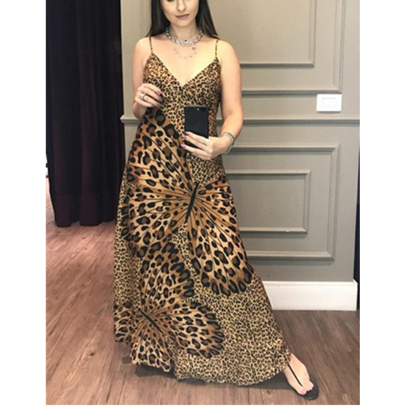 Buy New Ladies Strap Leopard Print Butterfly Print Dress online at DLC Market
