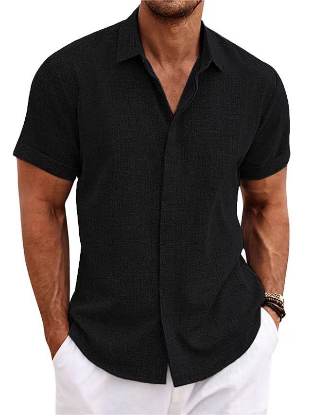 Men's Solid Color Loose Linen Short-sleeved T-shirt by null