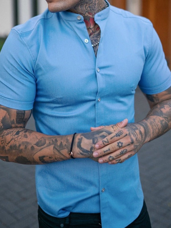 Slim Fit Short Sleeve Shirt Summer Men's Solid Color Casual Tops by null