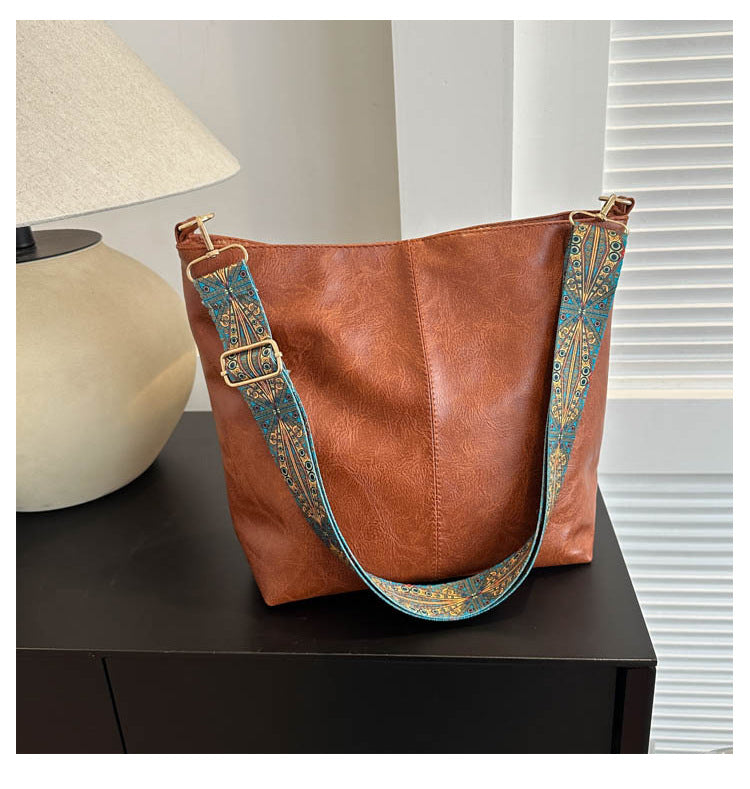 Buy Women's Shoulder Bag With Ethnic Style Wide Shoulder Strap Ins Large Capacity Bucket Crossbody Bags Fashion Handbag online at DLC Market