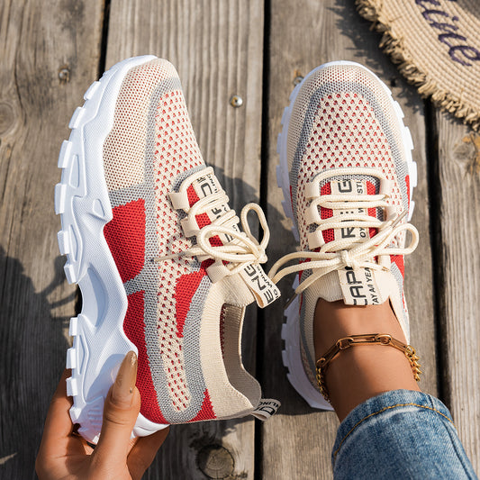 Buy Flyknit Mesh Shoes Women's Breathable Lace-up Sneakers Walking Running Casual Shoes online at DLC Market