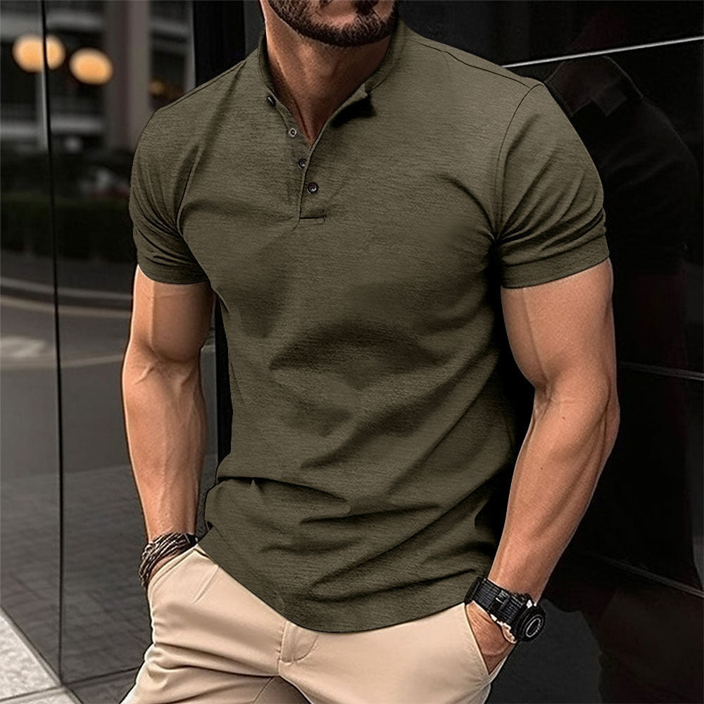Men's Button Henry Collar Sports Polo Shirt Summer Short-sleeved Tops by null