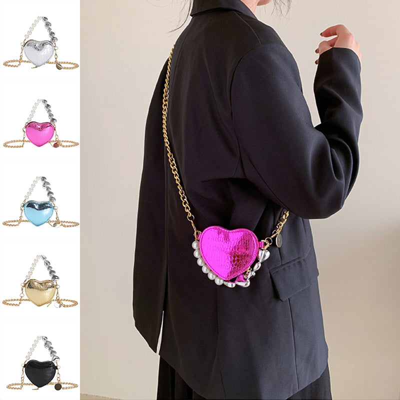 Buy Mini Love-shape Pearls Handbag Fashion Cute Chain Lipstick Bag Women's Bright Candy Color Shoulder Messenger Bag online at DLC Market