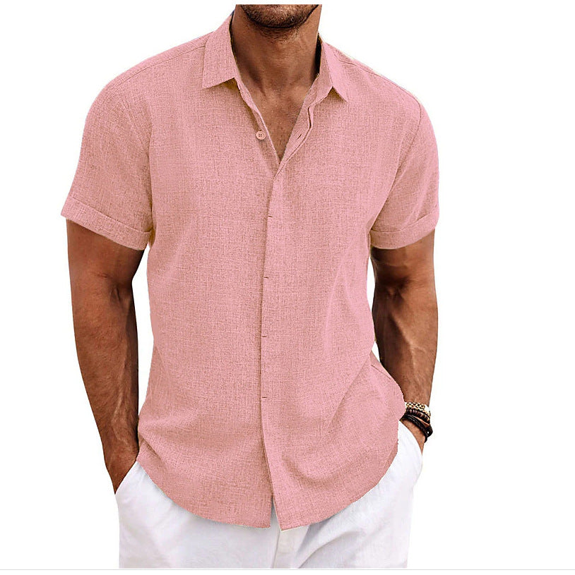 Men's Solid Color Loose Linen Short-sleeved T-shirt by null
