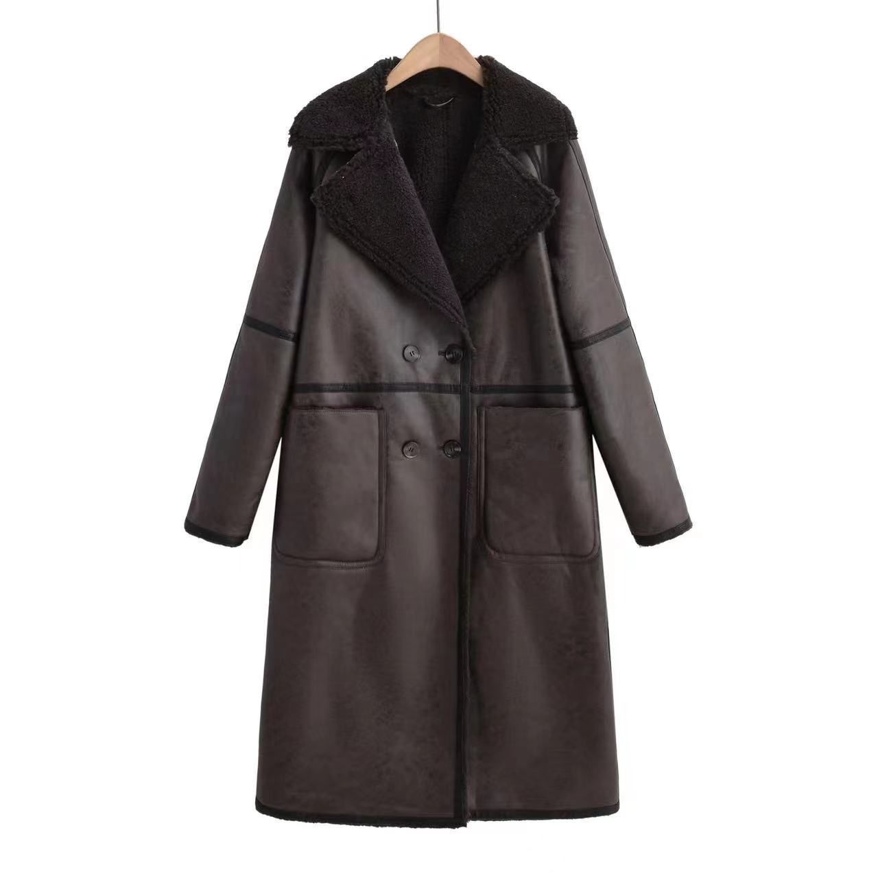 Winter Belted Double Breasted Lapel Trench Coat For Women Mid Length Windbreaker Overcoat Polyester by null