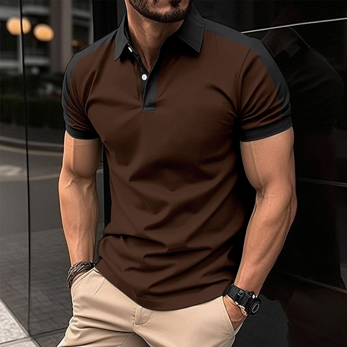 Men's Short Sleeve Business Shirt Summer Casual Polo Shirts by null
