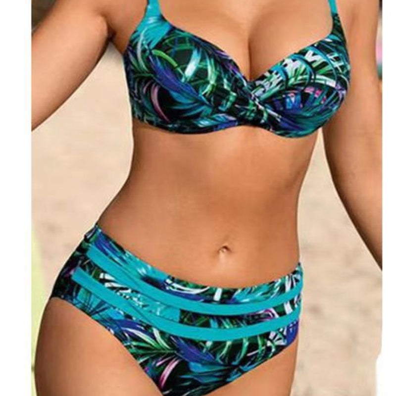Sexy Bikini Solid Color Split Female Lace-up High Waist Swimsuit by null