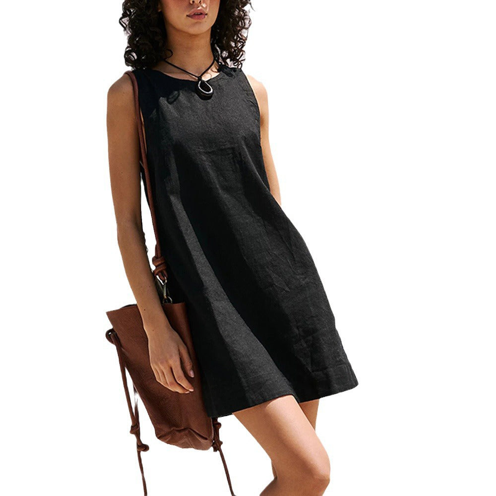 Buy Summer Backless Dress Fashion Solid Color Sleeveles Beach Dresses For Women online at DLC Market