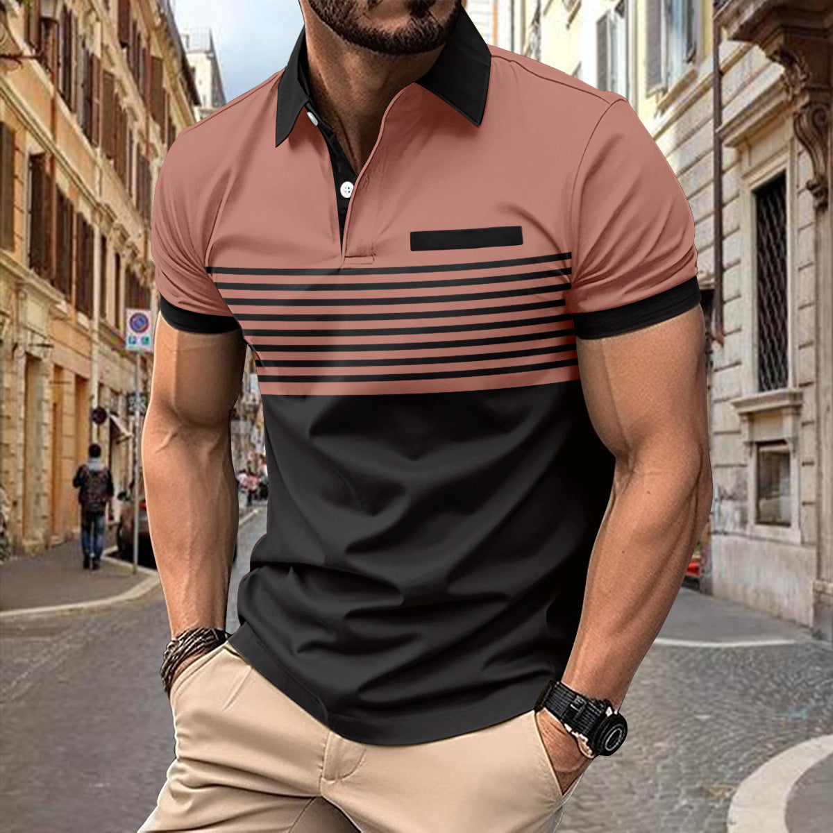 Casual Striped Shirt With Chest Pocket Men Clothing by null