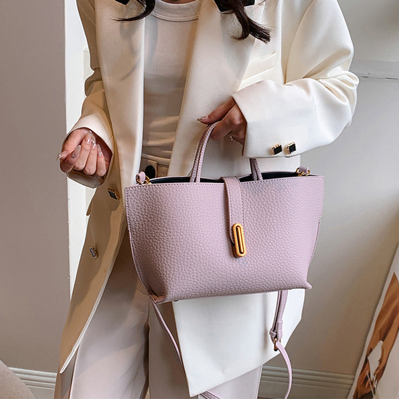 Buy INS Litchi Pattern Shoulder Bag Fashion Zipper Bucket Bag High Capacity Totes Handbag For Women online at DLC Market