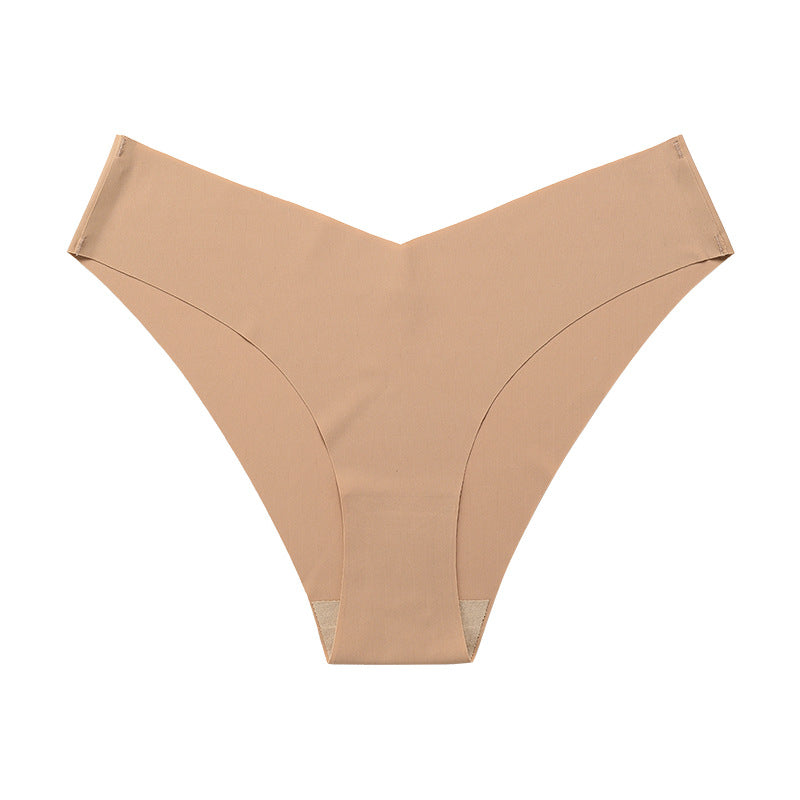Buy Seamless Ice Silk Underwear For Women With V-shaped Waistband. One-piece Pure Cotton Crotch Breathable Women's Briefs. online at DLC Market