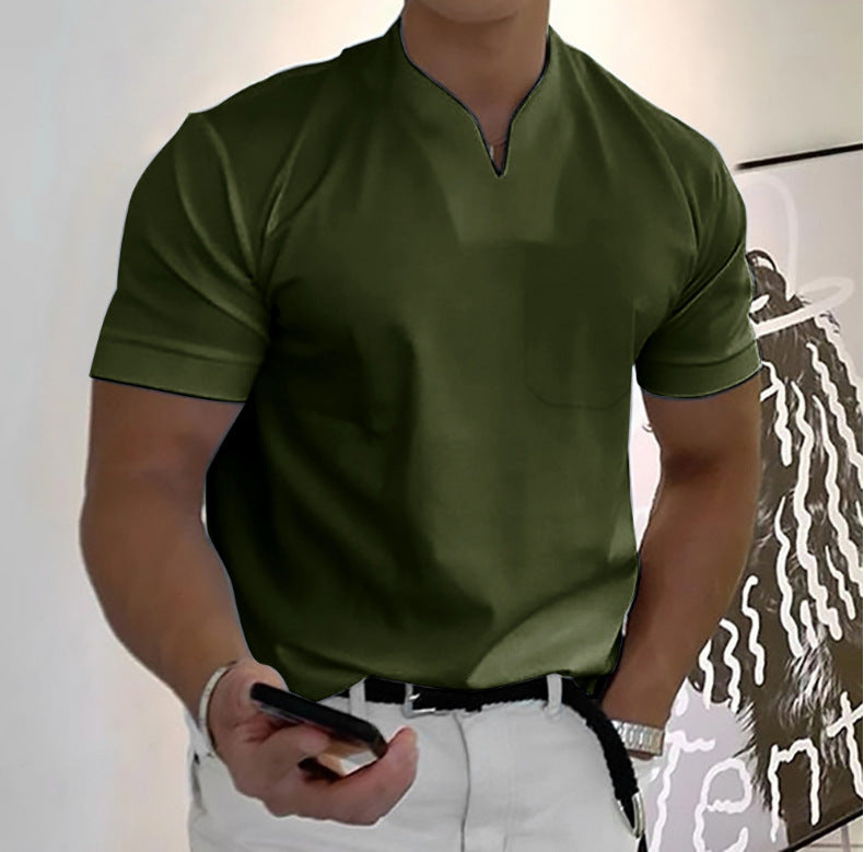 Summer Short Sleeve Shirt Men Fitness Plus Size Sports T-Shirt Elastic Cotton Pocket by null