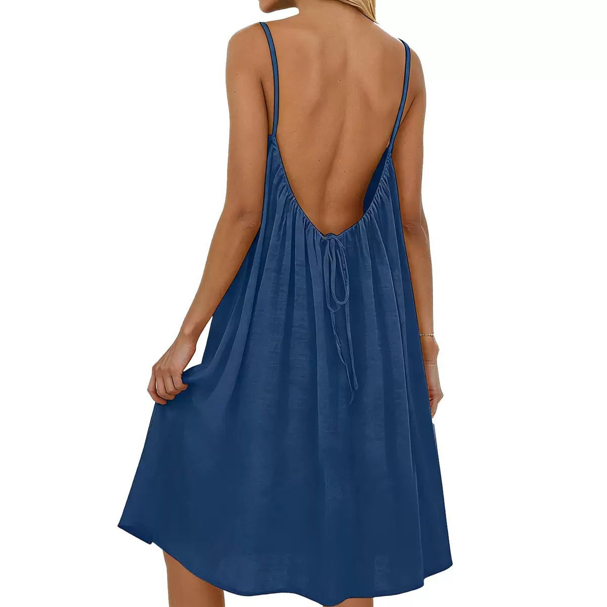 Women's Solid Color Spaghetti Strap Backless Dress - Sleeveless Summer Bodycon Fit Casual Evening Dress For Daily Wear Holiday Outfit by null
