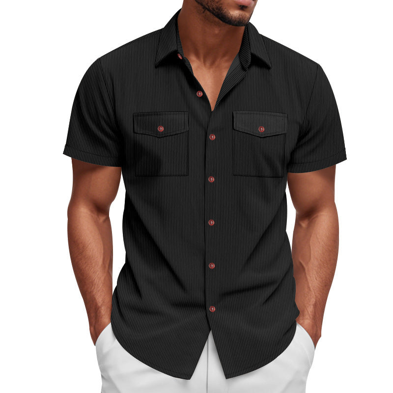 Loose Heavy Lapel Corduroy Workwear Short Sleeve Shirt by null