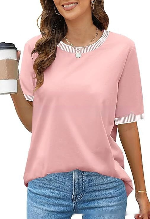 Buy European And American Fashion Casual Multicolor Knitted Color Striped Short Sleeve online at DLC Market