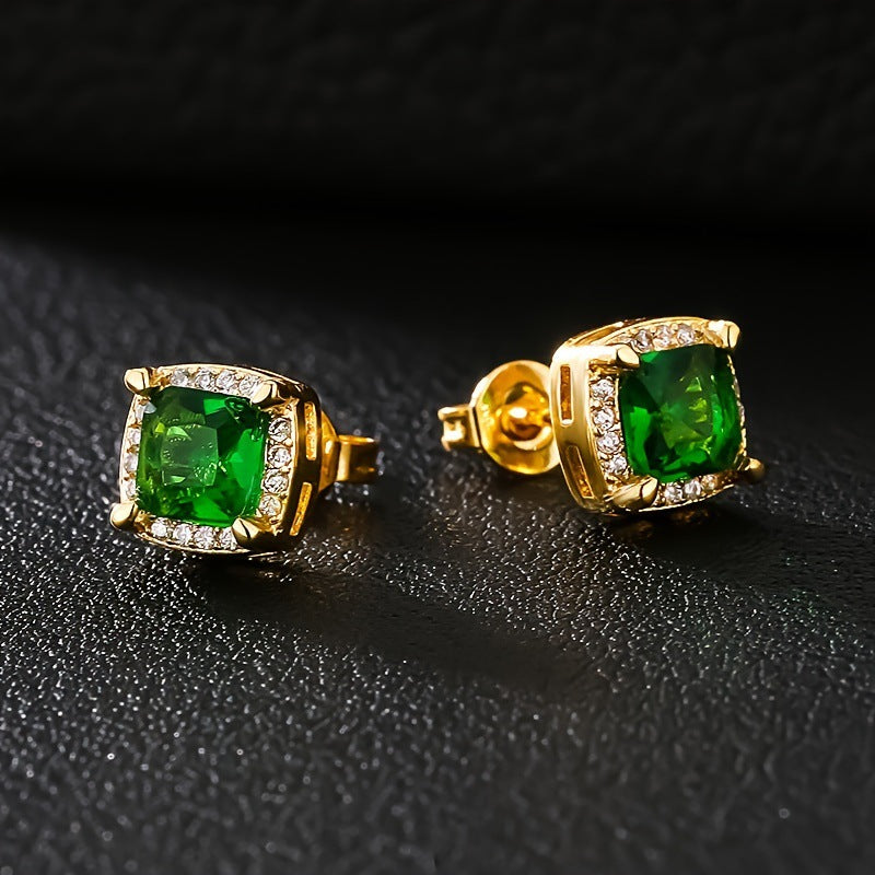 Emerald green gold-plated copper earrings | DLC Market