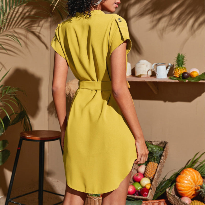 Buy V-neck Short Sleeve Dress With Belt Summer Fashion Bowknot Dresses For Women Clothing online at DLC Market