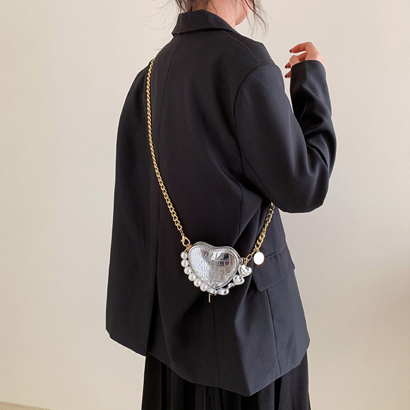 Buy Mini Love-shape Pearls Handbag Fashion Cute Chain Lipstick Bag Women's Bright Candy Color Shoulder Messenger Bag online at DLC Market