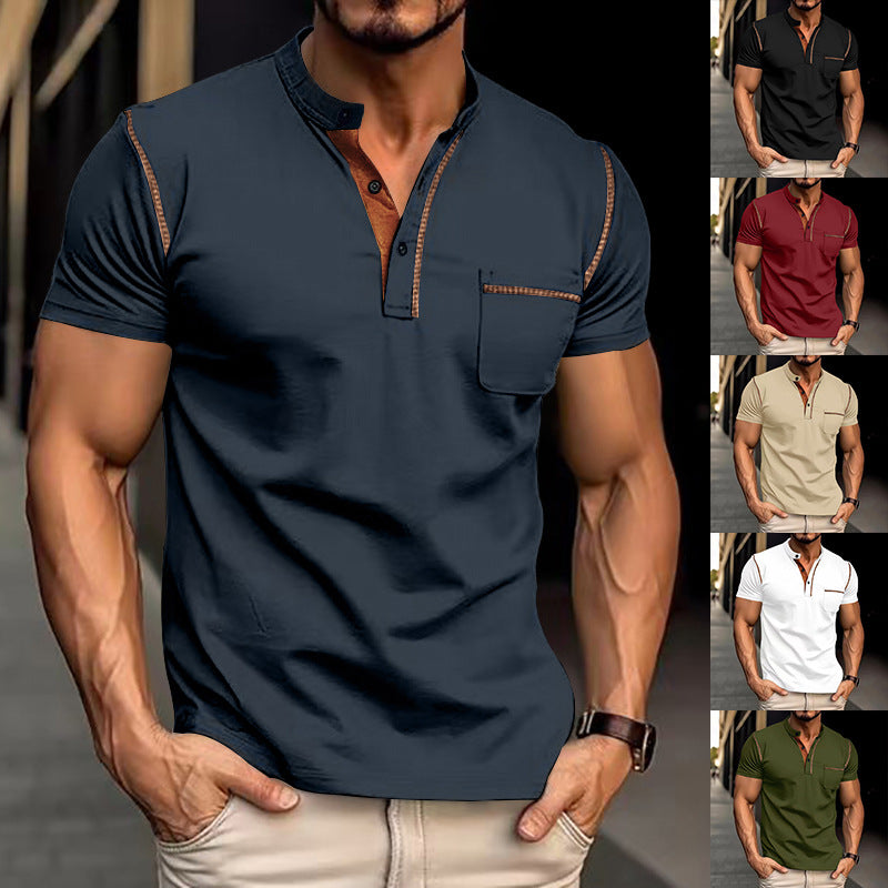 Men's Short Sleeve Polo Shirt Henry T-shirts - Casual Summer Quick Dry Top - Breathable Cotton Blend Knit Tee Sports Street Fashion Top by null